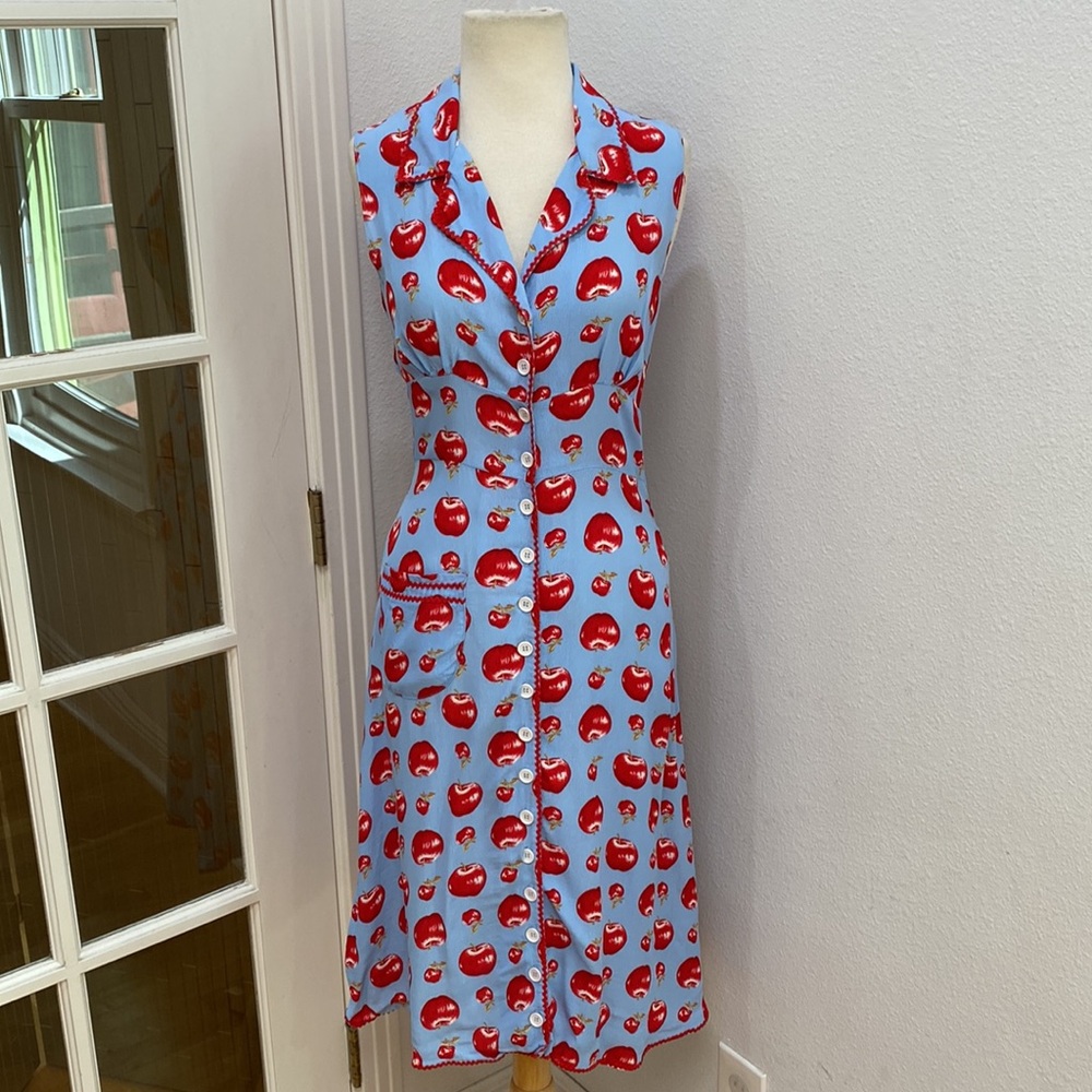 Vintage 90s Y2K 🍎 Betsey Johnson Apple Cup Of Coffee Fruit Dress, Size Small